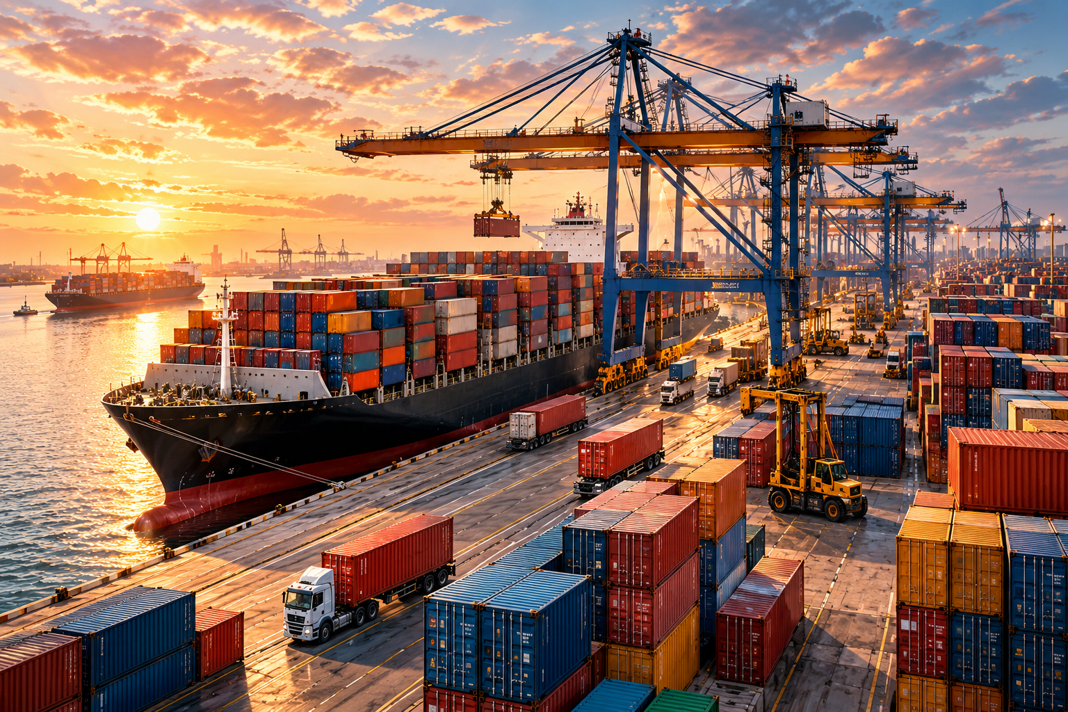 Port crane and containers